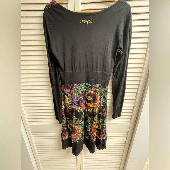 Womens Desigual Black Long Sleeve Dress with Colorful Print Size Large - Picture 4 of 9